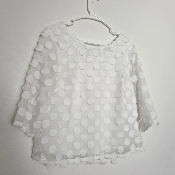 Anthropologie Dottie White Polka-dot Mid Sleeve Top Size 4 - Picture 2 of 7